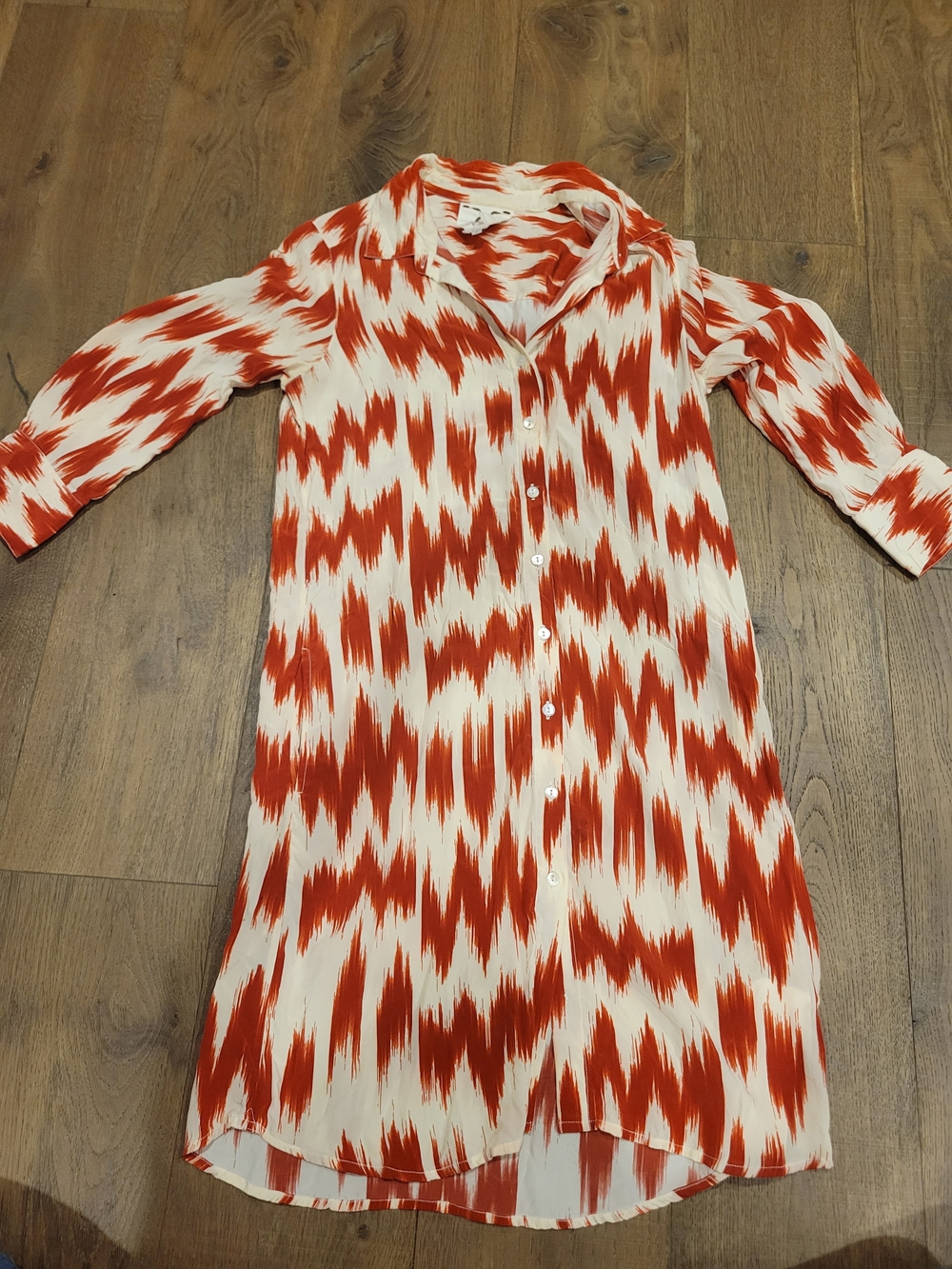 Button-Front Red and White Print Shirt Dress